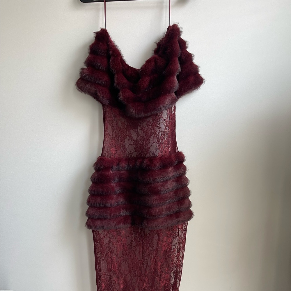 Fashion Nova Burgundy Backless Lace Dress